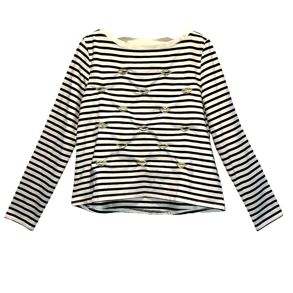 Betsey Johnson Performance Striped Lips Shirt size Medium NWOT